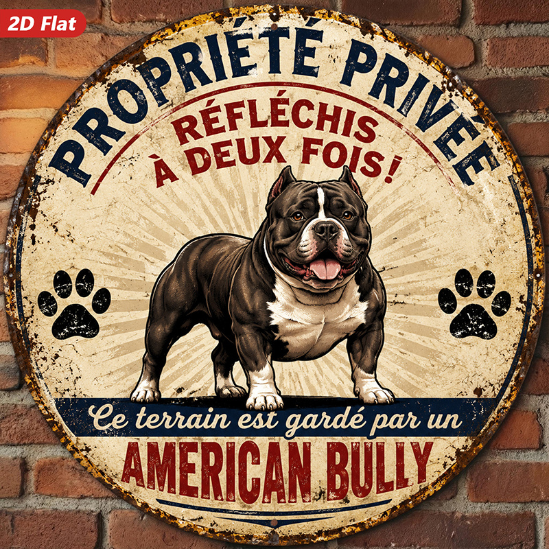 TEMU Plaque murale ronde en métal 2D plat, 1 pièce, Guard, décoration murale, décoration d'intérieur, français "Propriété Privée", chien musclé , de