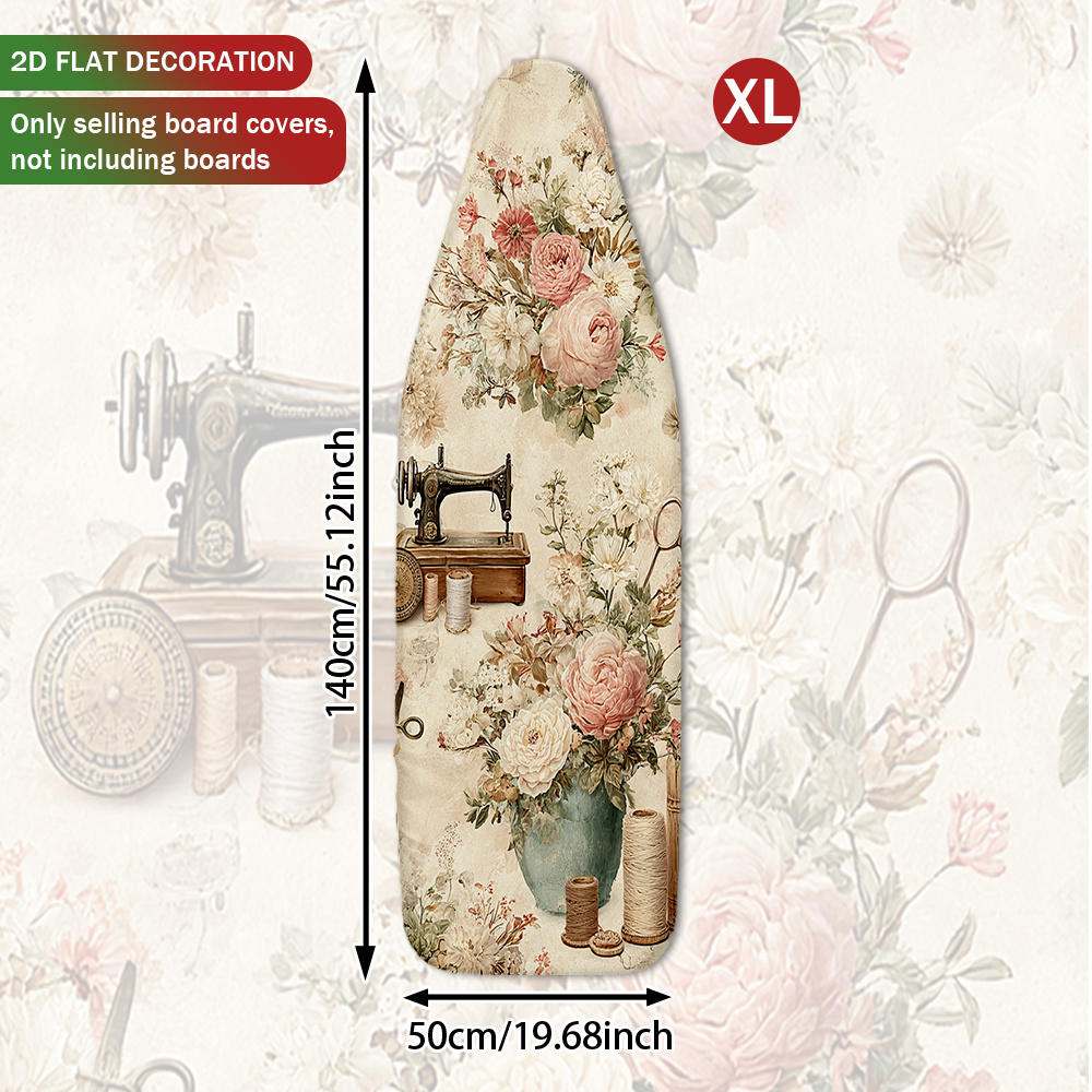 TEMU 1pc 2d Flat Printing Vintage Floral Sewing Pattern Iron Board Cover, Heat-resistant Thick Polyester Extra-wide Pad, Unique Mothers Day Gift For