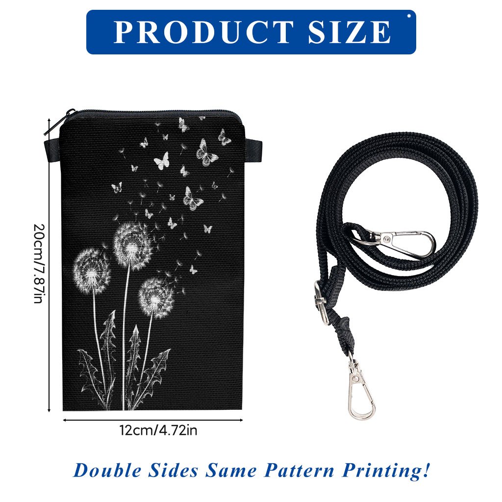 TEMU Phone Bag 1pc, Dandelions And Butterflies Fluttering Print Mobile Phone Bag, Adjustable Strap Crossbody Phone Pouch, Mini Zipper Shoulder Bag,