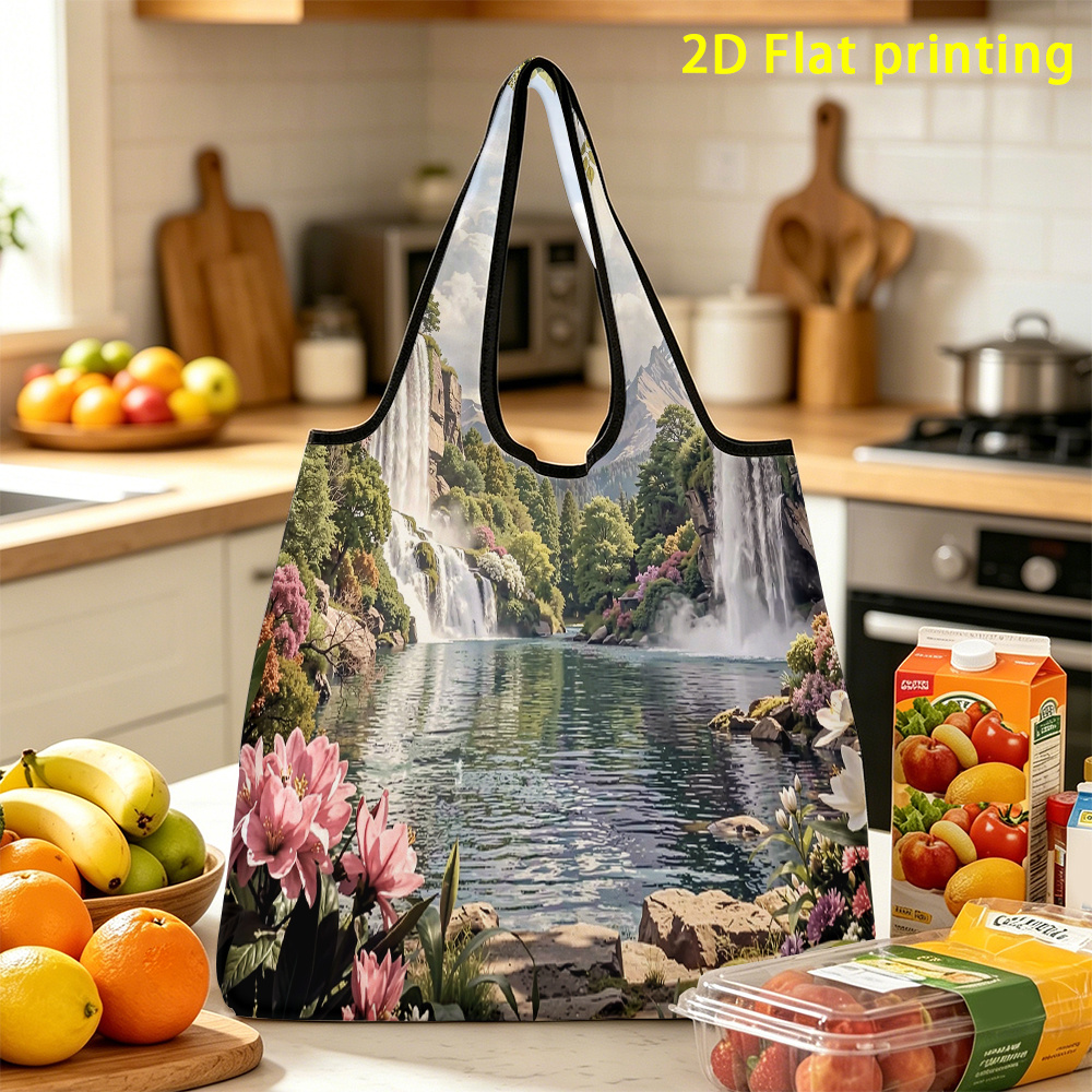 TEMU 1pc, Waterfall Landscape Reusable Foldable Shopping Bag, Suitable For Storage, For Essentials
