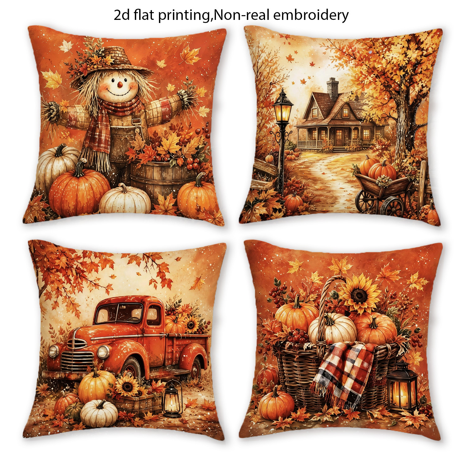 TEMU 2d Flat Soft Material. 4pcs Set. Thanksgiving Country Style Throw Pillow Cover. Autumn Home Decoration Pillow Cover. Suitable For Bedrooms,