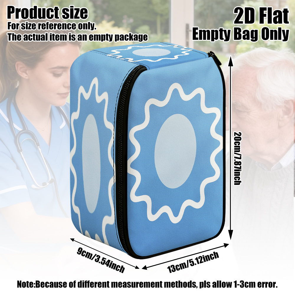 TEMU 1pc, 2d Flat Printing (no Device Included) Blood Pressure Machine Storage Bag Wavy White Outline On Blue, Perfect For Travel Storage Bag For