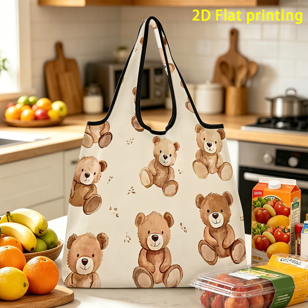 TEMU 1 pz, Borsa tote riutilizzabile con orsetto ad , borsa per pieghevole a grande capacit�, riutilizzabile, adatta per riporre oggetti, 癡 perfetta