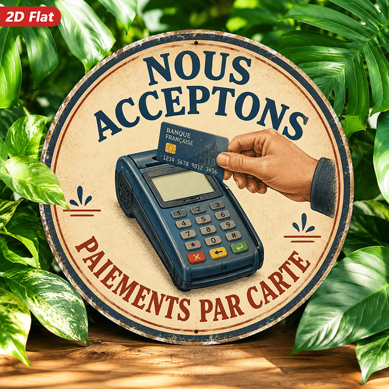 TEMU Panneau de paiement par carte plat 2D, 1 pièce, panneau rond en métal, décoration murale, " Acceptons Paiements Par Carte", décoration