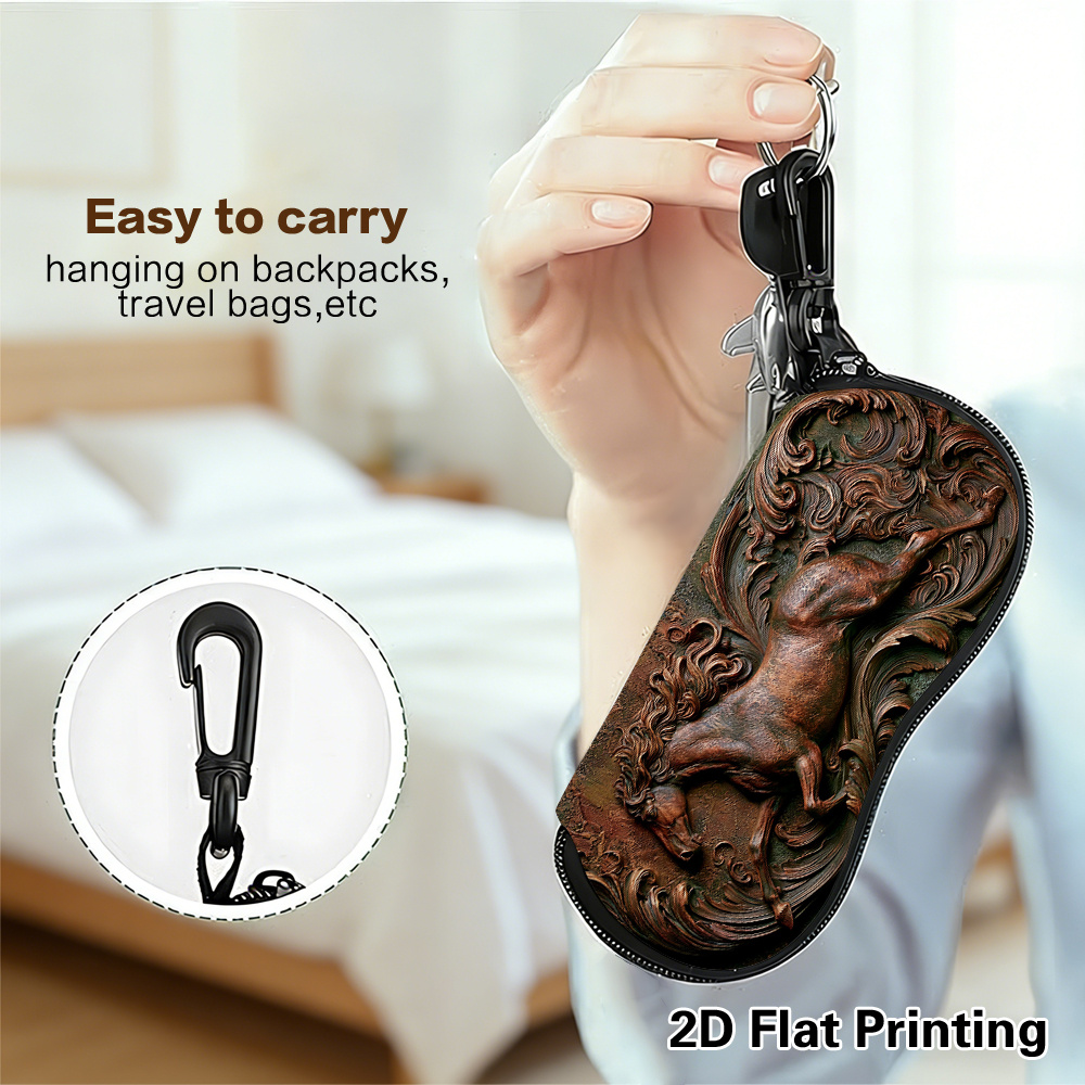 2D Flat Printing Bronze Horse Pattern Glasses Case
