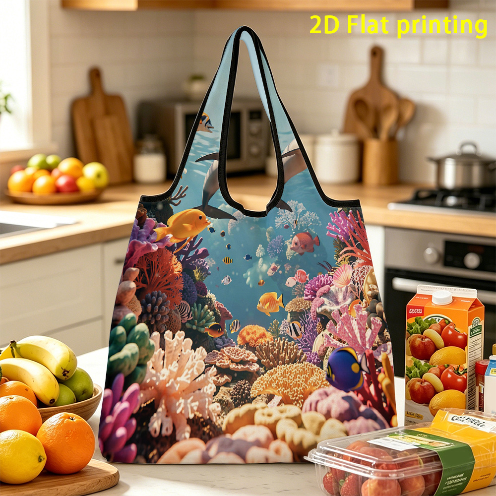 TEMU 1pc,vibrant Underwater Large Capacity Foldable Shopping Bagreusable, Suitable For Storage, For Essential Items In Season