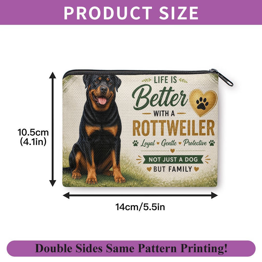 TEMU Coin Purse, Better With Rottweiler Print Coin Purse, Zipper Clutch Bag, Makeup And Small Item Storage Pouch, Durable Washable Lightweight