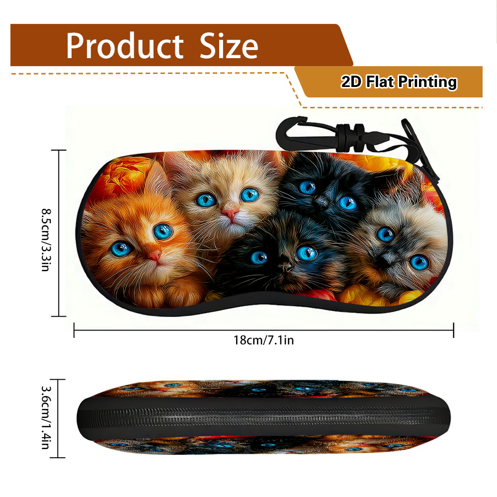 TEMU Estuche para gafas 2D, 1 pieza, con estampado 2D de gatitos con de flores coloridas, para gafas de lectura, gafas de moda, para hombres y