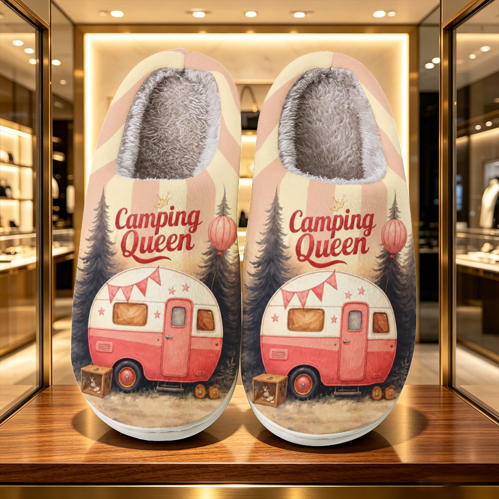 TEMU Retro Watercolor Style Lettering Camping Rv Hot Air Balloon Light Luxury All-match Slippers, Unisex Luxury Slippers, Comfortable Skin-friendly