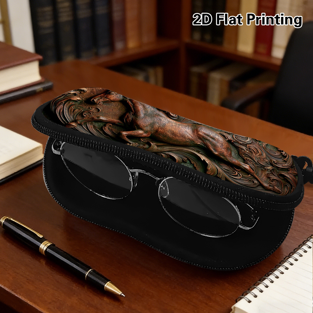 2D Flat Printing Bronze Horse Pattern Glasses Case
