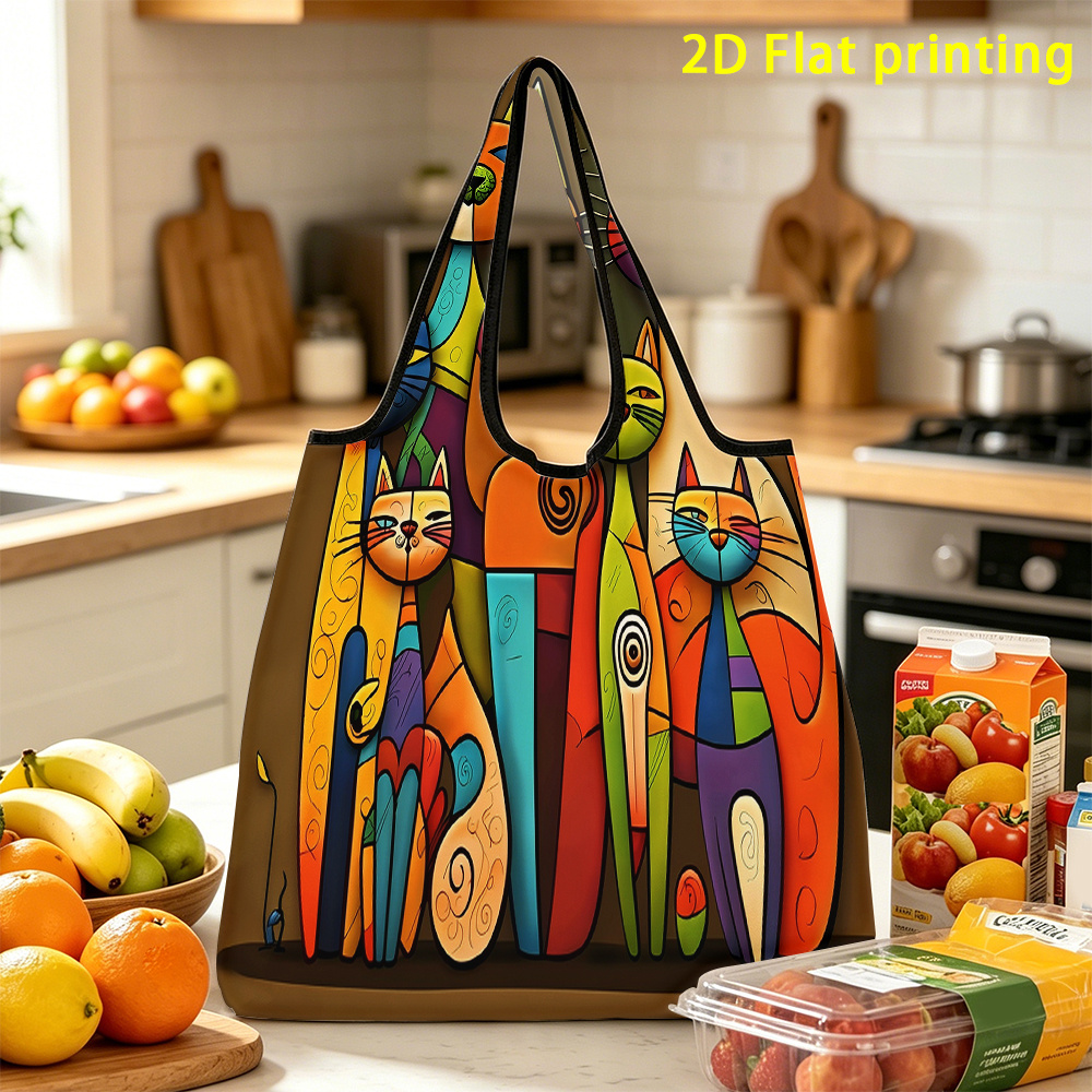 TEMU 1 pz, Borsa della pieghevole riutilizzabile con astratti colorati, grande capacit�, adatta per lo stoccaggio, 癡 perfetta per gli articoli