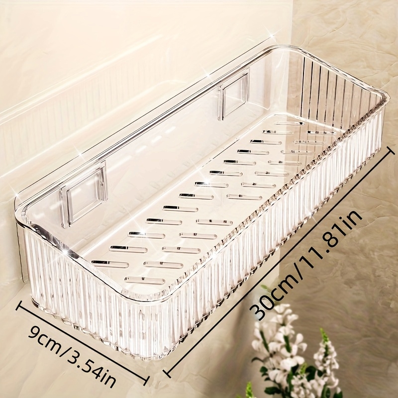 TEMU Home Bathroom Transparent Wall-mounted Shelf, Clear Bathroom Shelf, Hole-free Wall-mounted Storage Rack, Multifunctional Large Capacity Drainage
