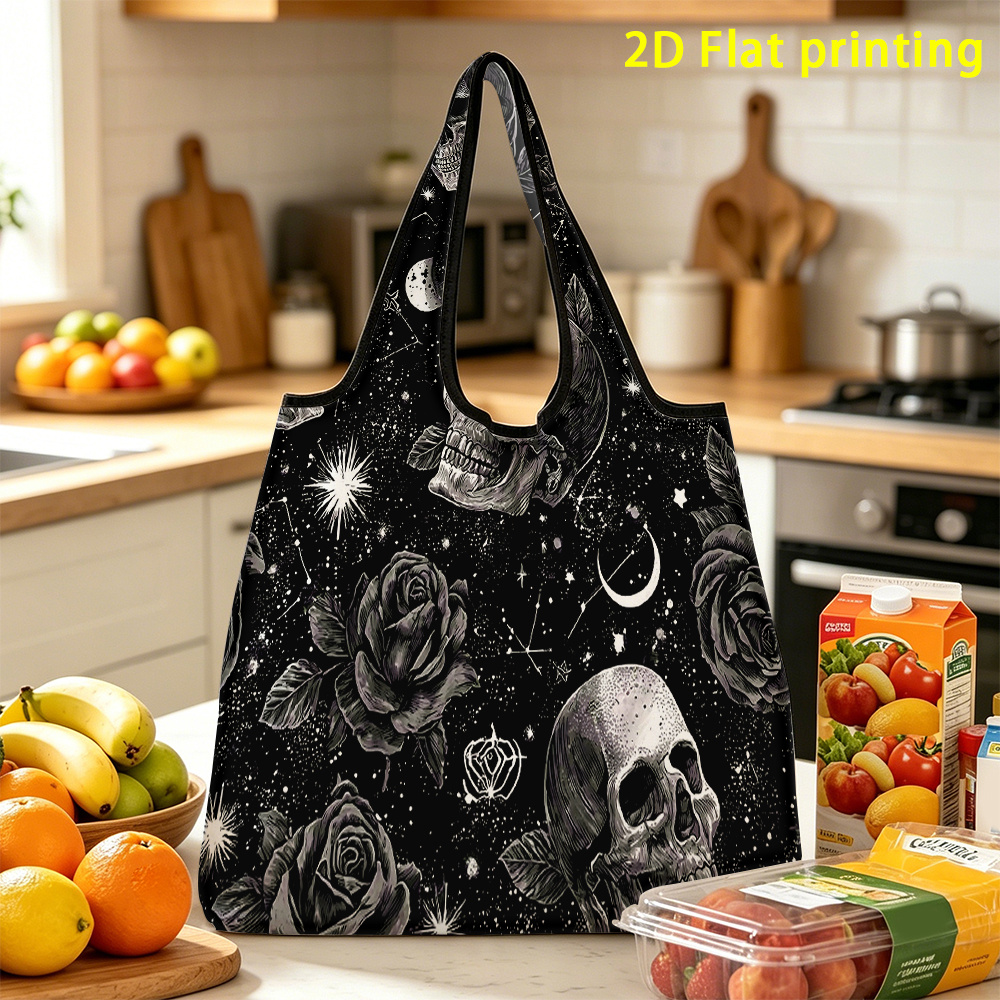 TEMU 1pc,gothic Rose Extra Large Foldable Shopping Bagreusable, Suitable For Storage, For Essential Items In Season
