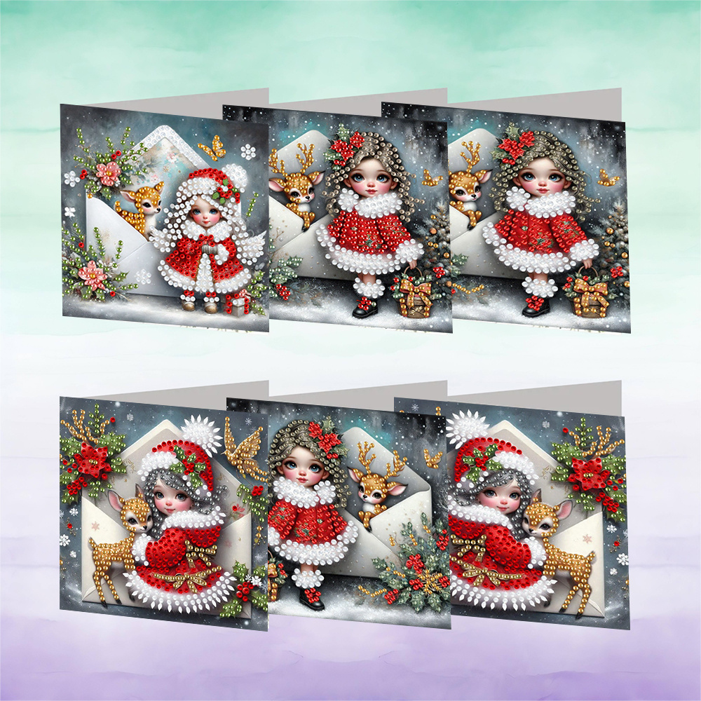 TEMU 6pcs Diy Diamond Painting Greeting Card Kit With Special-shaped & Round Crystal Mosaic Suitable For Christmas, New Year, Birthdays - Reindeer &