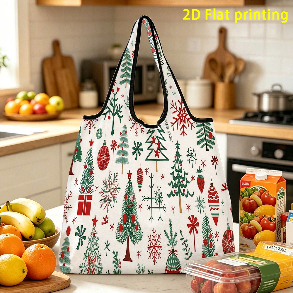 TEMU 1pc, Christmas Pattern Large Capacity Foldable Shopping Bag Reusable, Suitable For Storage, For Essential Items In Season