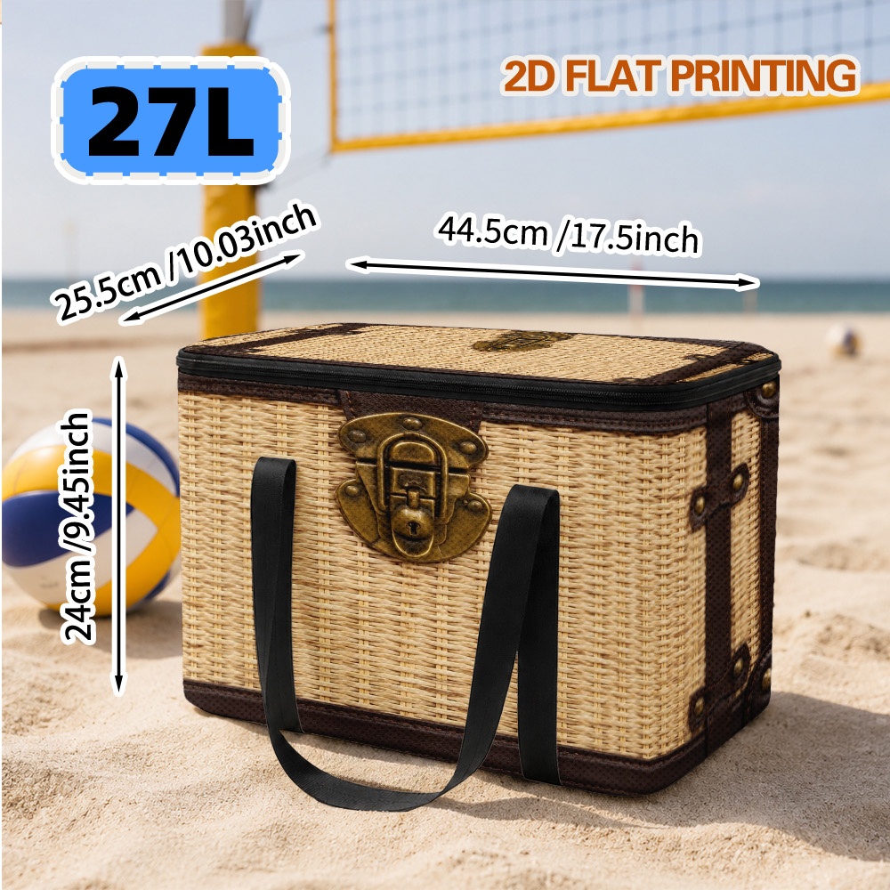 TEMU 2d Flat, 1pc Brown Chest Print 5.8l & 27l Insulated Lunch Bag, Insulated Cooler Bag For Family Potlucks, Camping Trips, And Daily , Non-food