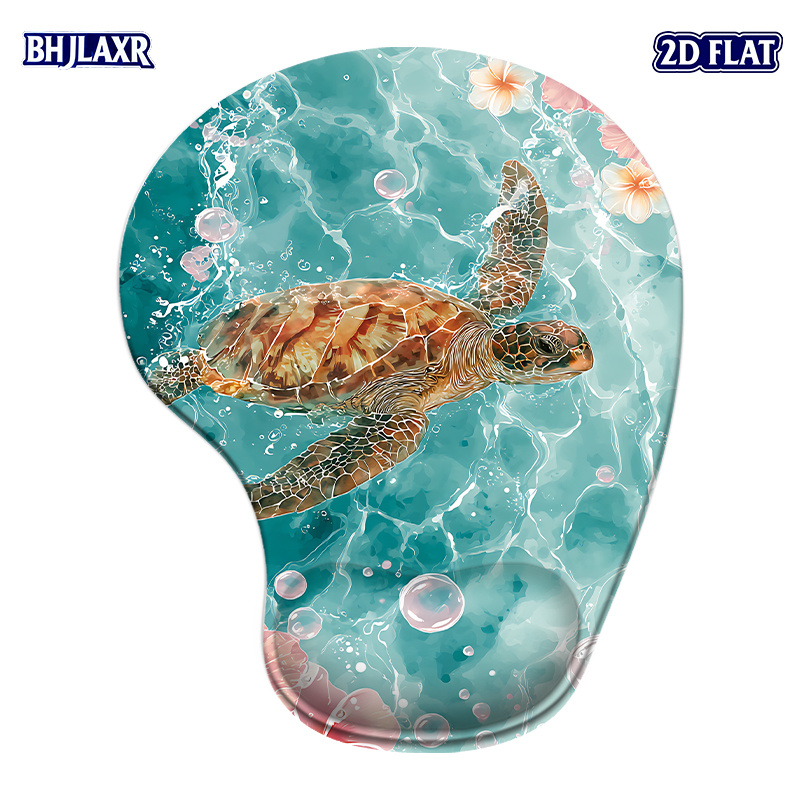TEMU Tapis de souris 2D plat 1pc Artistic Sea Turtle (Tortue de mer) nageant dans turquoise en silicone, support de poignet, 8.98 X 7.56 pouces -