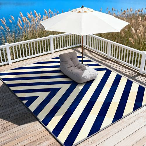 soft with textured backing geometric stripe pattern blue and non slip floor mat for living room bedroom balcony patio office home use indoor outdoor all purpose mat and easy to clean