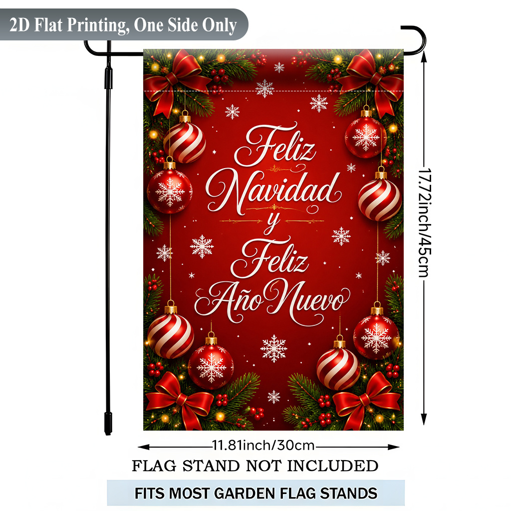 TEMU 2d Flat, 2d Flat Printing Garden Flag 1pc, Merry Christmas Holiday Theme Durable Polyester Outdoor Patio Decoration, Polyester, Polyesteroutdoor