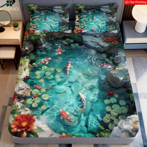 2 3pcs 2d flat printing fitted sheet print bedding print for bedroom decoration 1 x fitted sheet and 1 2 x pillowcases without core