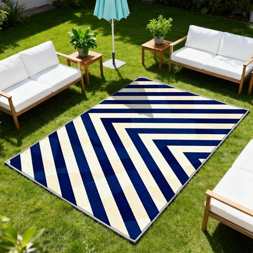 soft with textured backing geometric stripe pattern blue and non slip floor mat for living room bedroom balcony patio office home use indoor outdoor all purpose mat and easy to clean