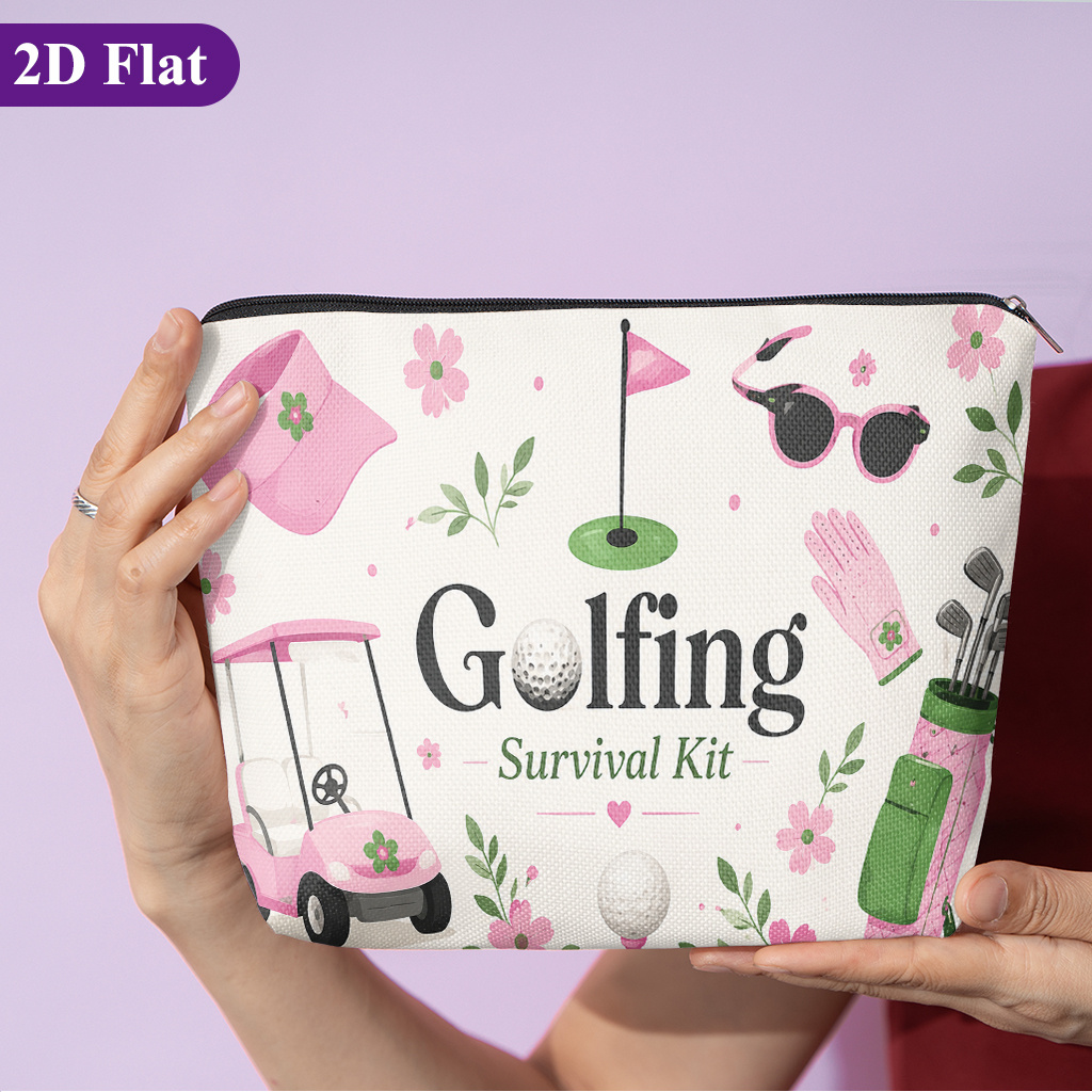 TEMU Cosmetic Bag 1pc, Golfing Survival Kit, Stylish Travel Toiletry Bag, Featuring Fun Double-sided Printed Patterns, Zipper Closure, And Design.