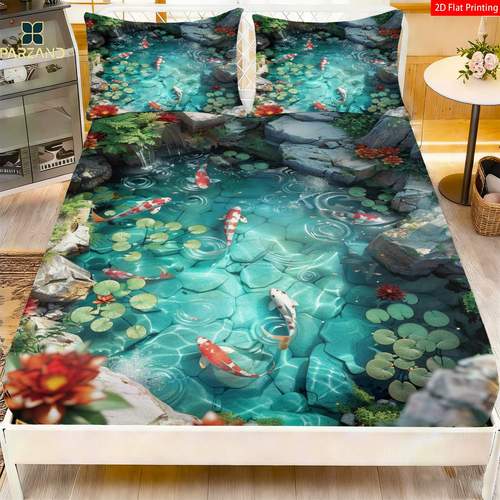 item picture 2 3pcs 2d flat printing fitted sheet print bedding print for bedroom decoration 1 x fitted sheet and 1 2 x pillowcases without core