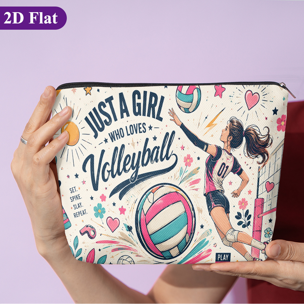TEMU Cosmetic Bag 1pc, Volleyball, Stylish Travel Toiletry Bag, Featuring Fun Double-sided Printed Patterns, Zipper Closure, And Design. Suitable For