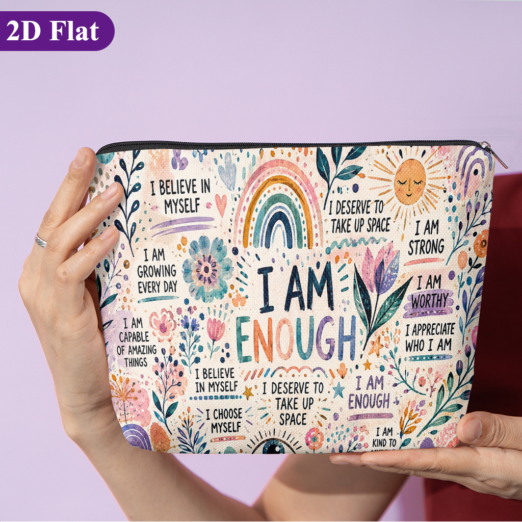 TEMU Cosmetic Bag 1pc, Encouragement Motivations, Stylish Travel Toiletry Bag, Featuring Fun Double-sided Printed Patterns, Zipper Closure, And