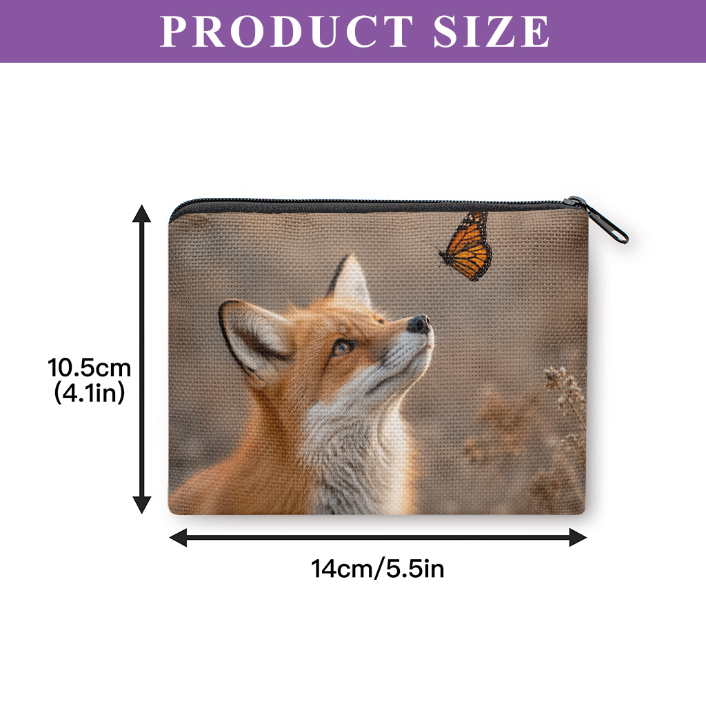 TEMU Coin Purse, Fox Looking At -material Double Zippered Wallet And Organizer Pouch, Machine Washable Durable Washable Fabric Wallet With Lipstick