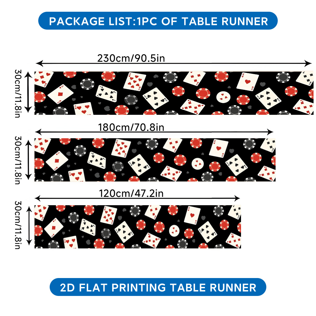 TEMU 2d Flat Printing Table Runner 1pc, Playing Cards And Chips Polyester Table Runner, For Table Settings, Family , Tabletop Dress Scarf For Home