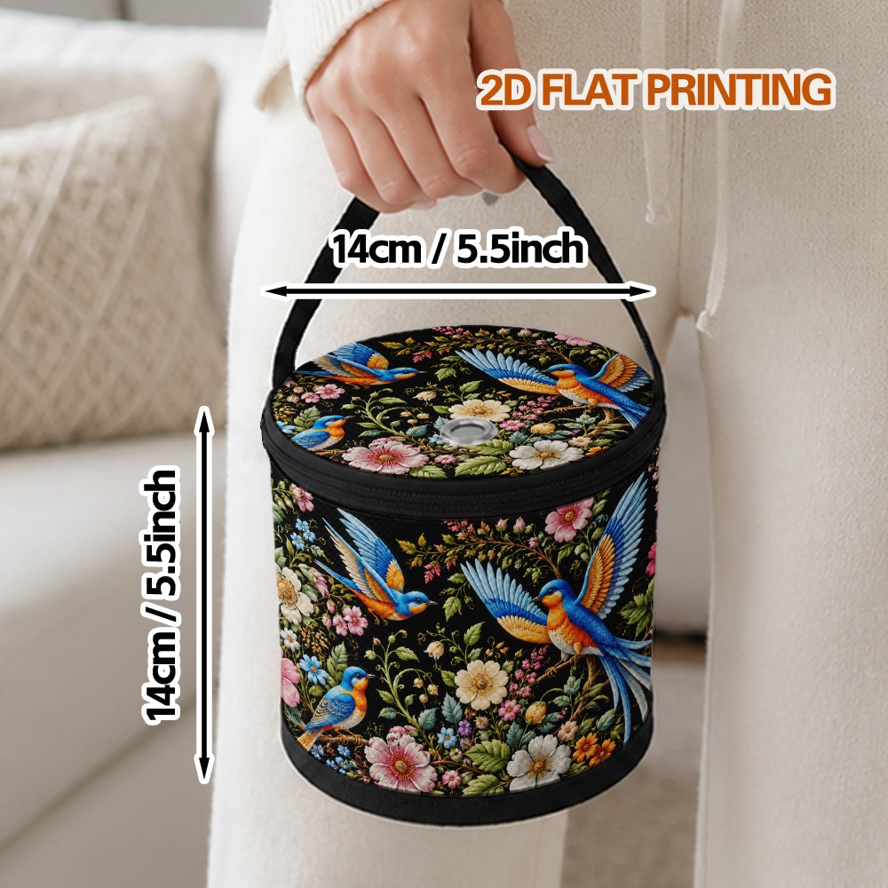 TEMU 1pc Floral Birds Design Yarn Storage Bag, Multifunctional Yarn Bag With Comfy Top Handle And Zipper Design, Modest Elegant Decorative Look, Warm