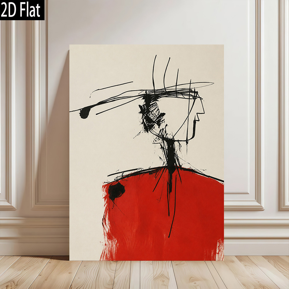 TEMU 2d Flat, 2d Flat 1pc Abstract Red Figure Ink Art Modern Retro Frameless Canvas Wall Quality Printed Poster For And Office Deco, 2d Flat