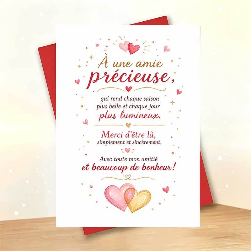 TEMU 1 Greeting Card + 1 Envelope Elegant Friendship Valentine Greeting Card, Heart Pattern With French Text "to A Precious Friend", For Best Friend,