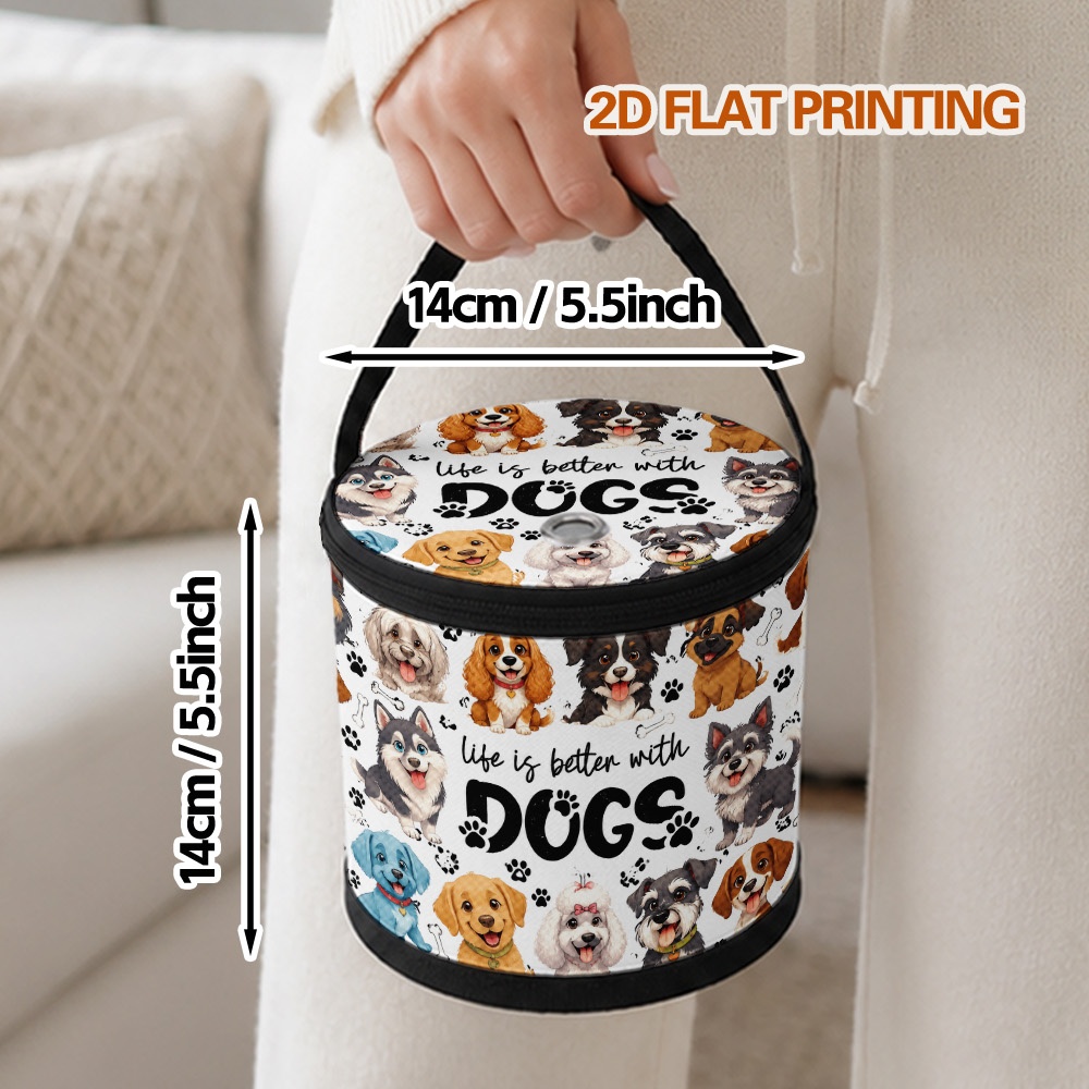 TEMU 1pc Cute Cartoon Dog Portraits Pattern Yarn Storage Bag, Classic Yarn Holder With Top Carry Loop, Zipper Top & Round Drawstring Hole, Portable