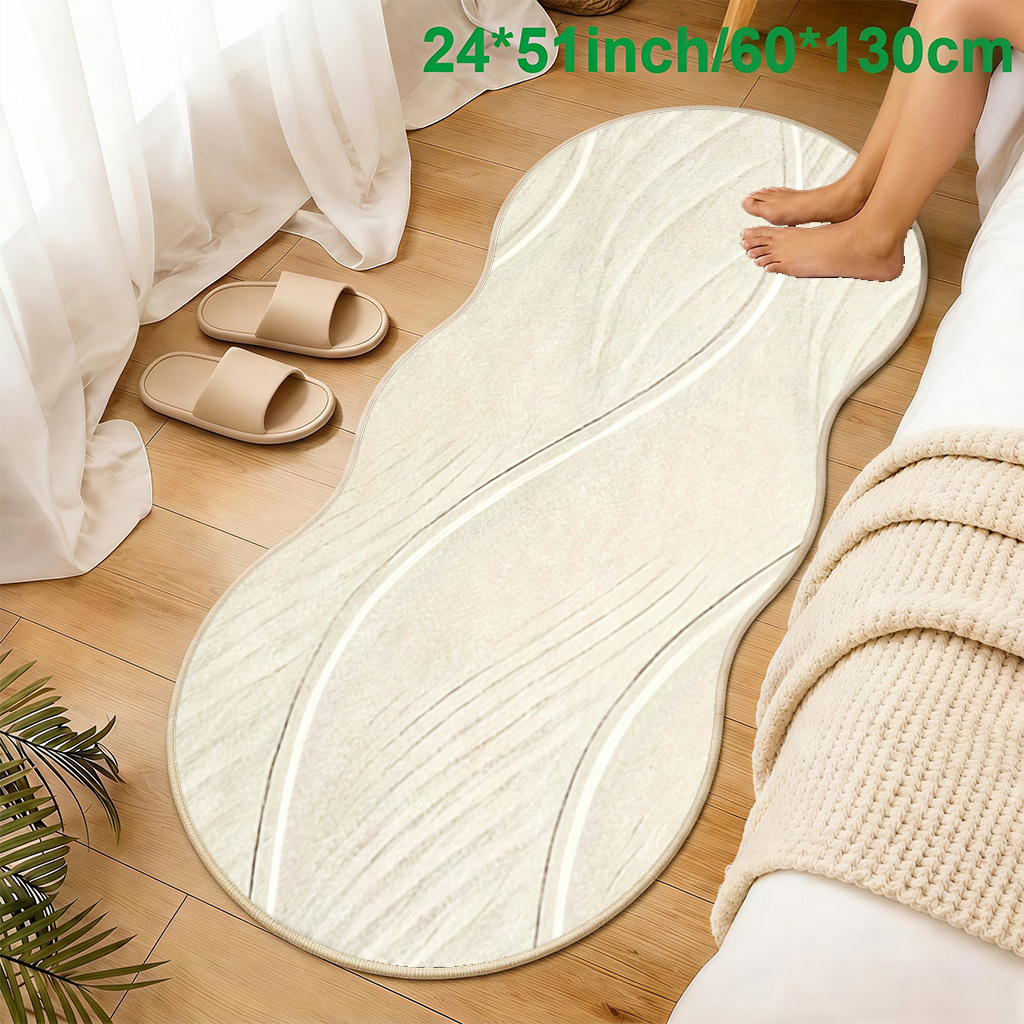 TEMU 1pc Creamy White Wavy Texture Wall Imitation Cashmere Irregular Shaped Rug, 2d Flat Printing, No 3d Effect, Durable And Comfortable, Machine