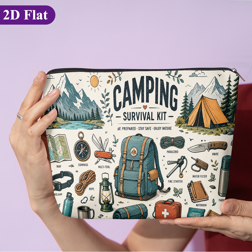 TEMU Cosmetic Bag 1pc, Outdoor Survival Kit, Stylish Travel Toiletry Bag, Featuring Fun Double-sided Printed Patterns, Zipper Closure, And Design.