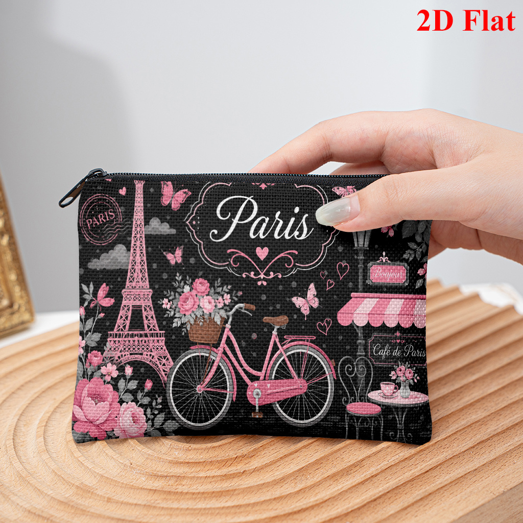TEMU Coin Purse 1pc, Paris Romantic Atmosphere, Printed Coin Purse, Mini Cute Storage Bag, Storing Lipstick, Keys, Bank Cards And , Lightweight Card