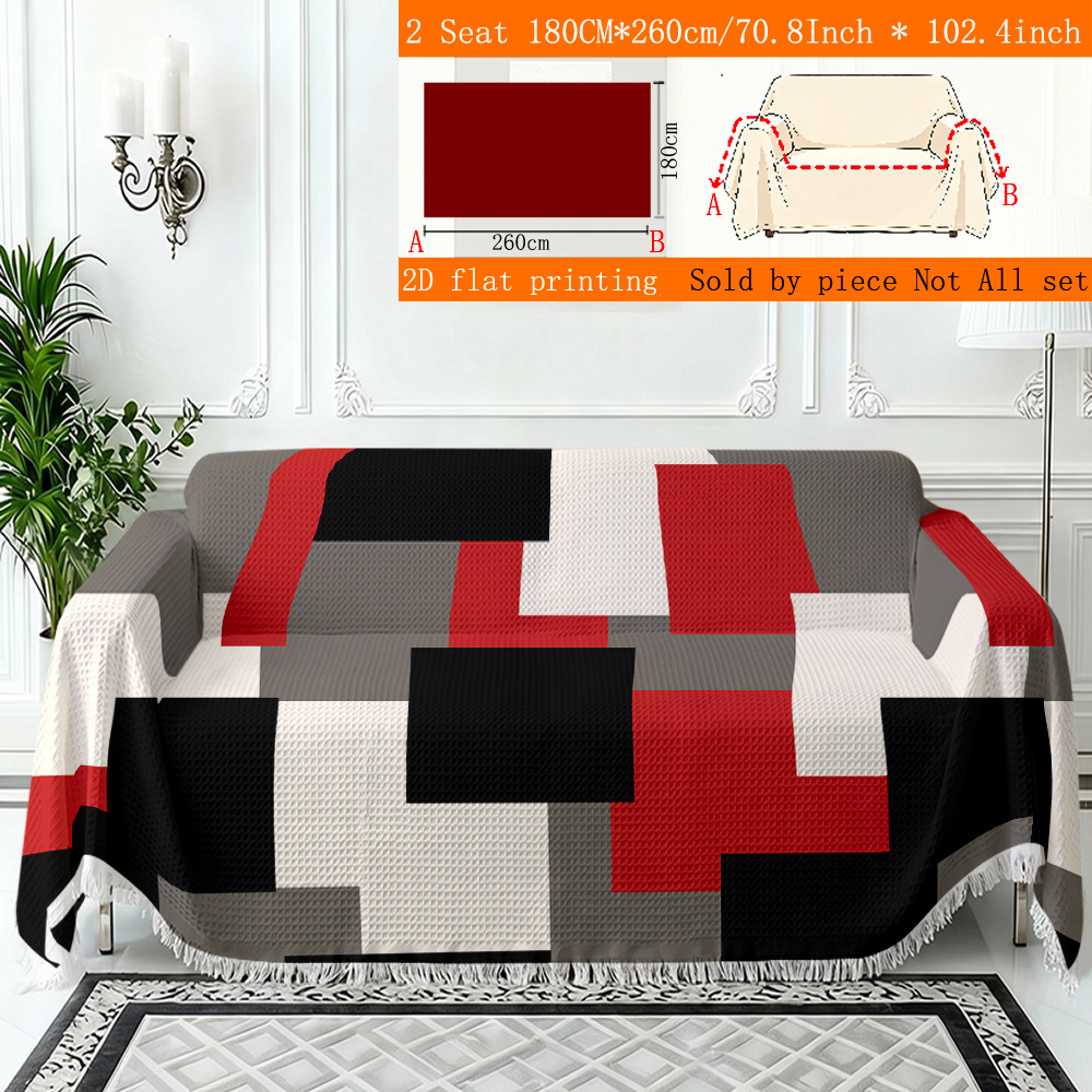 TEMU Housse de canapé gaufrée 2D imprimée, géométrique, de couleurs, moderne et , 1 pièce, housse de canapé universelle pour toutes avec pompons,