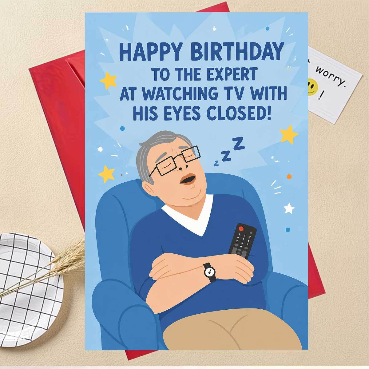 TEMU 1 carte d'anniversaire amusante, pour les spectateurs de TV avec fermés, conçue pour le mari
