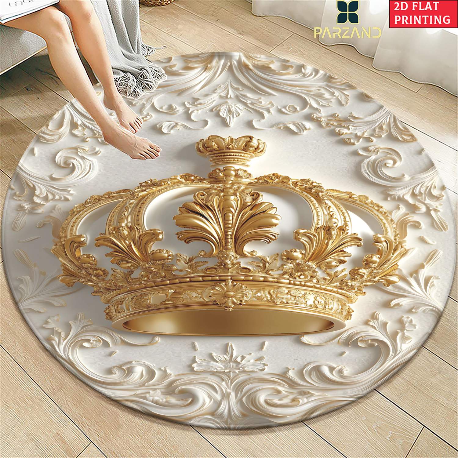 TEMU 2d Flat 1pc 850gsm White Pattern Hd Printed Round Carpet, Kitchen Rugs, Yoga Mat, Non-slip Bathroom Mats, Absorbent Washable Polyester Rug For