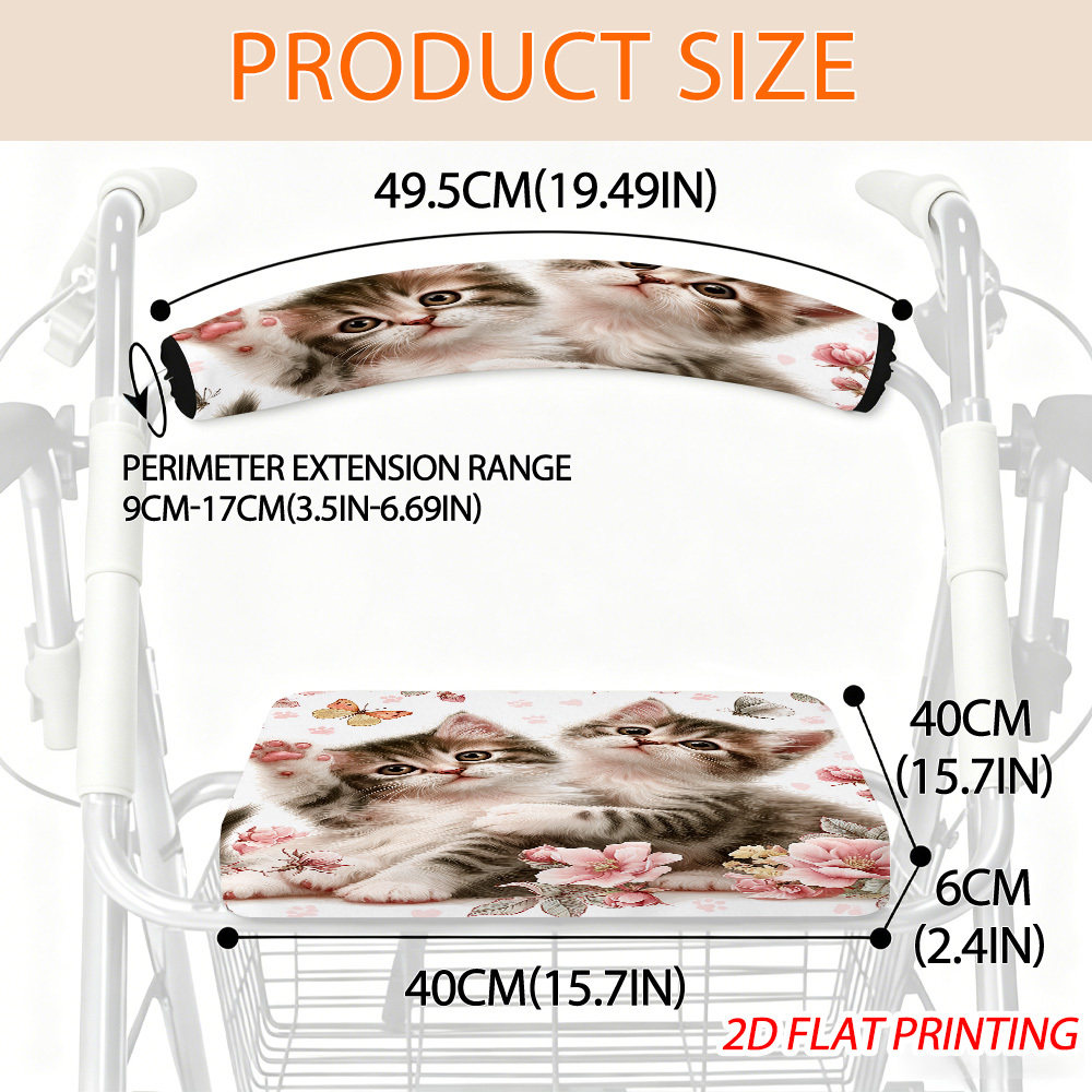 TEMU Housse de coussin de siège et de pour déambulateur à roulettes avec imprimé deux chatons avec – Accessoire élégant d'aide à la pour femme