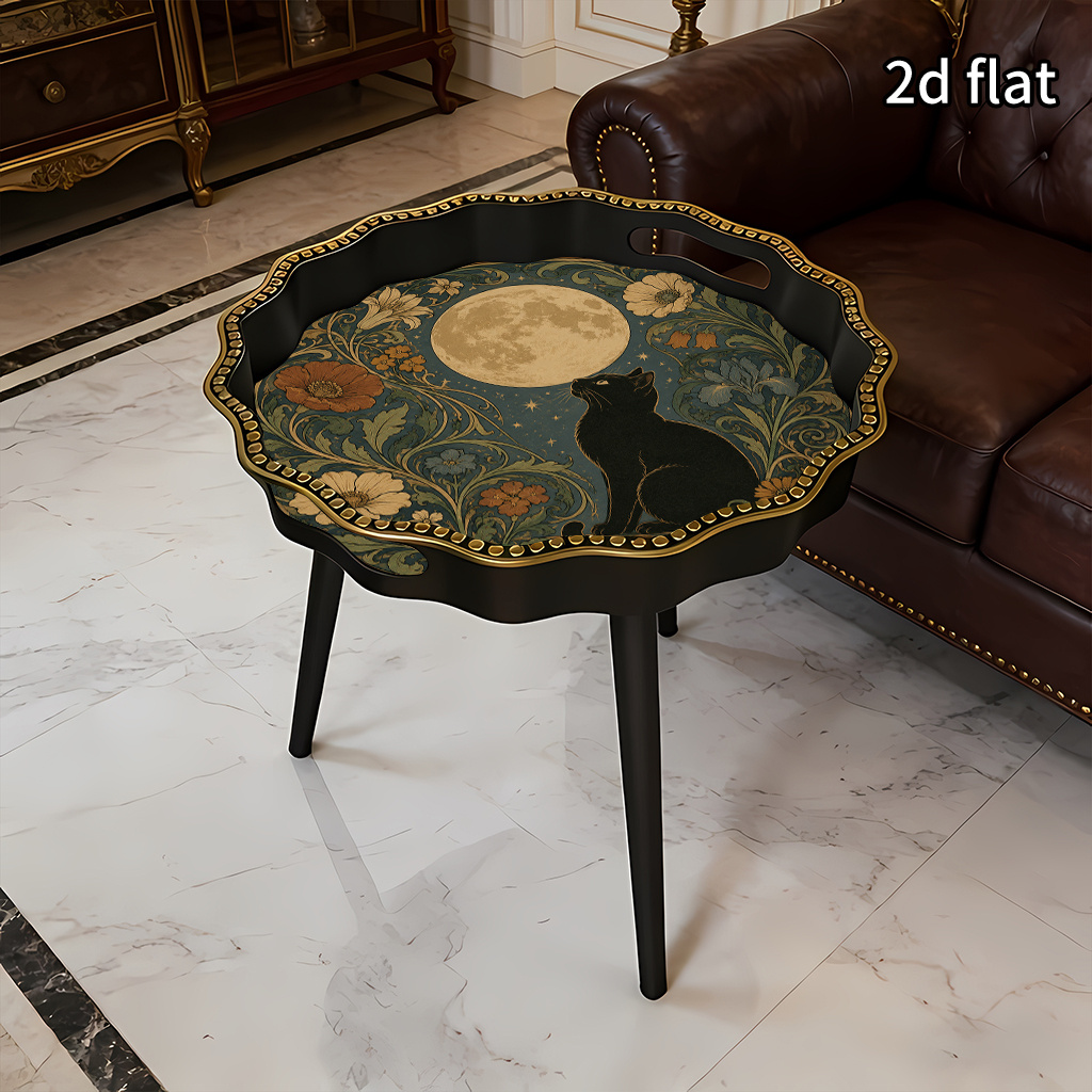 TEMU 2d Flat 1pc Vintage Side Table, With Star And Moon Floral Pattern, Suitable For Living Room, Sofa, Bedroom, Study Room, And . Multifunctional