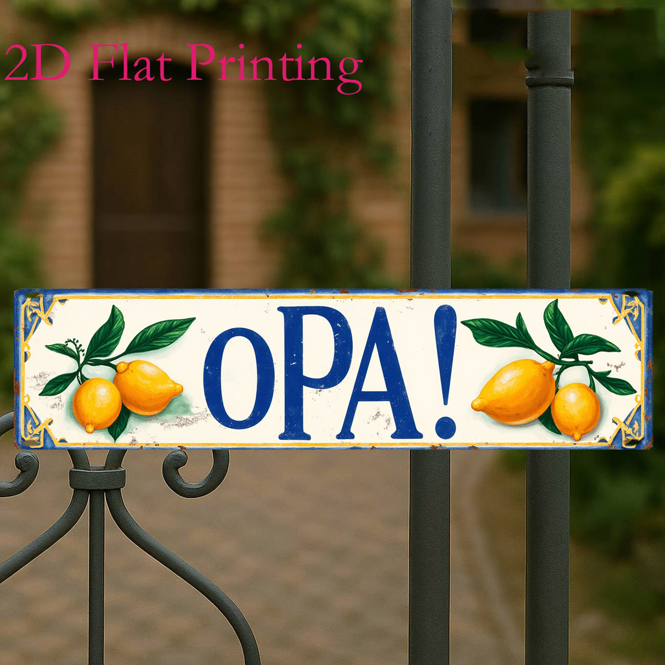 TEMU 2d Flat - 4x16 Inch Vintage Metal Aluminium Sign, Greek Opa Lemon Sign Mediterranean Welcome Wall Art Decor For Kitchen Patio Garden Bar Party