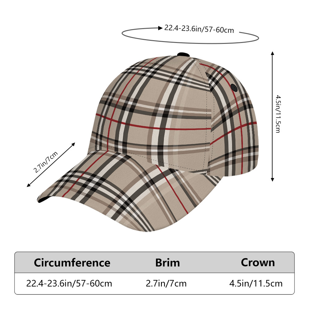 TEMU 2d Flat Printing 1pc Classic Tan Plaid Baseball Cap, Stylish Printed Design, Curved Brim, Suitable For Sports And Running,, Unisex Design