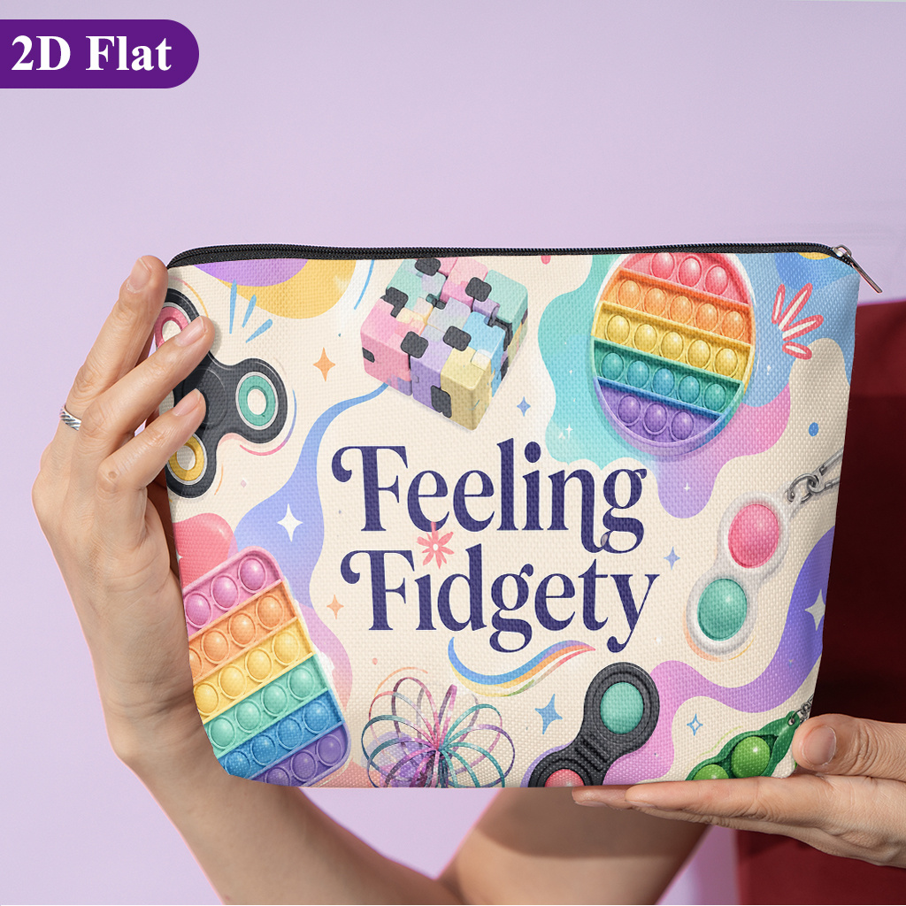 TEMU Cosmetic Bag 1pc, Fidget Toy Collection, Stylish Travel Toiletry Bag, Featuring Fun Double-sided Printed Patterns, Zipper Closure, And Design.