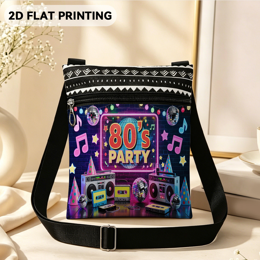TEMU 1pc Neon Retro Crossbody Bag With Adjustable Strap & Zipper Closure - Lightweight Small Favor Gift Suitable For Outdoor, Commuting, Parties,