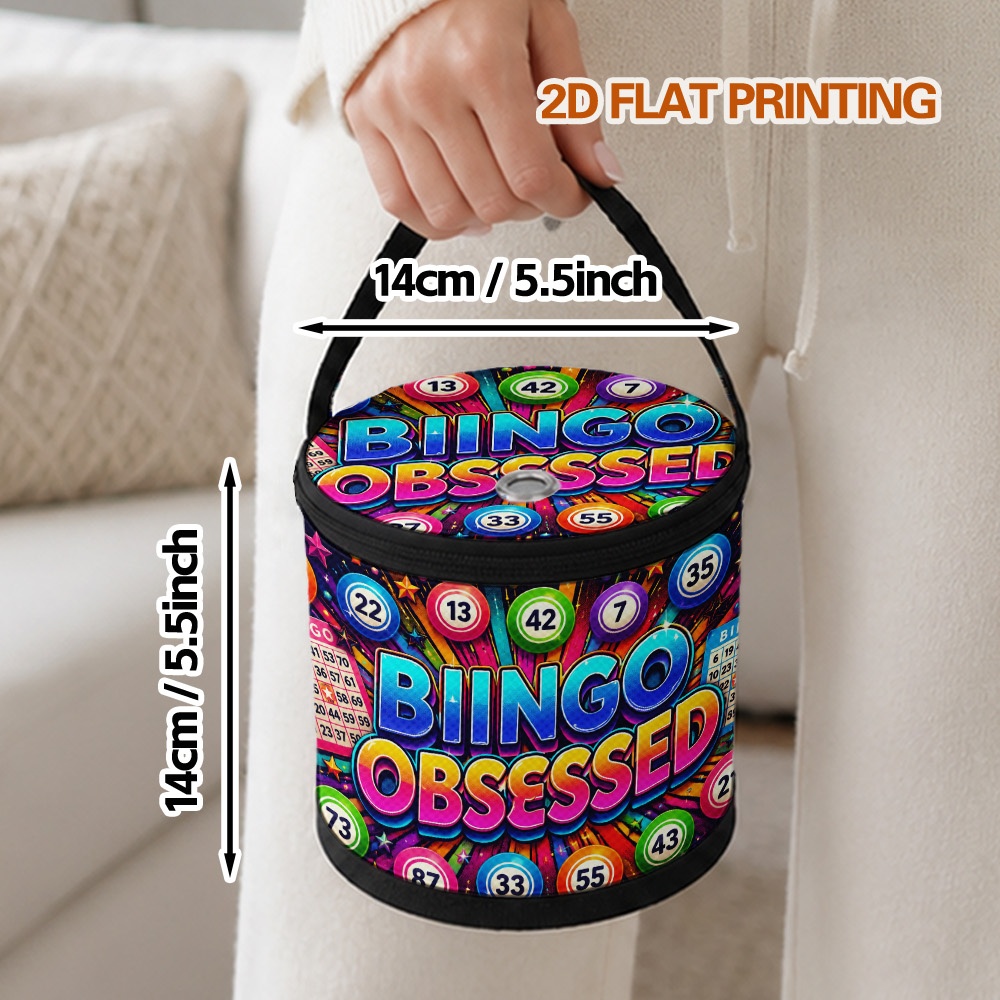 TEMU 1 sac cylindrique à motif d'explosion Bingo coloré avec des poignées robustes et des trous pour le fil, organisateur de rangement artisanal pour