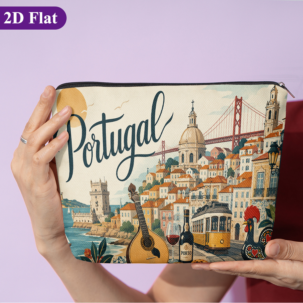 TEMU Trousse de Toilette 1pc, Charme Portugais, Sac de Voyage Élégant, avec Imprimés Amusants Double Face, Fermeture Éclair, et Design Multi-Usage.