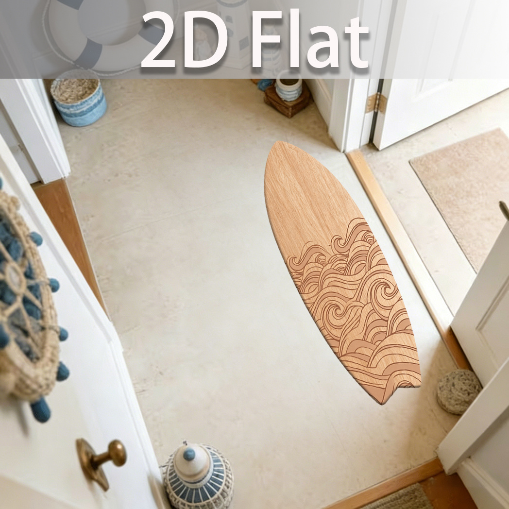 TEMU 2d Flat Wood Grain Base Wavy Pattern Printed Carpet Surfboard Sailboat Shape Non-slip Carpet Entrance Hallway Back Door Courtyard Balcony